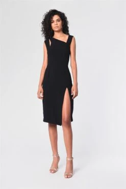 Glamorous Black Asymmetric-Cut-Out Midi-Dress
