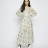 Glamorous Stone-Sun-Moon Long-Puff-Sleeve-Button-Front Maxi-Dress