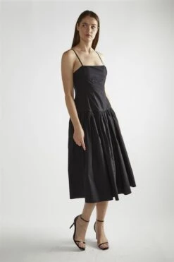 Glamorous Black Square-Neck Skater Midi-Dress