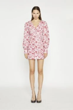 Glamorous Pink Red Vintage Floral V-Neck Mini-Dress