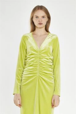Glamorous Lime-Green Velvet Ruched-Front Midi-Dress -Glamorous Shop 4987ff6d 0091 46f6 a571 d0e0ed2614ba
