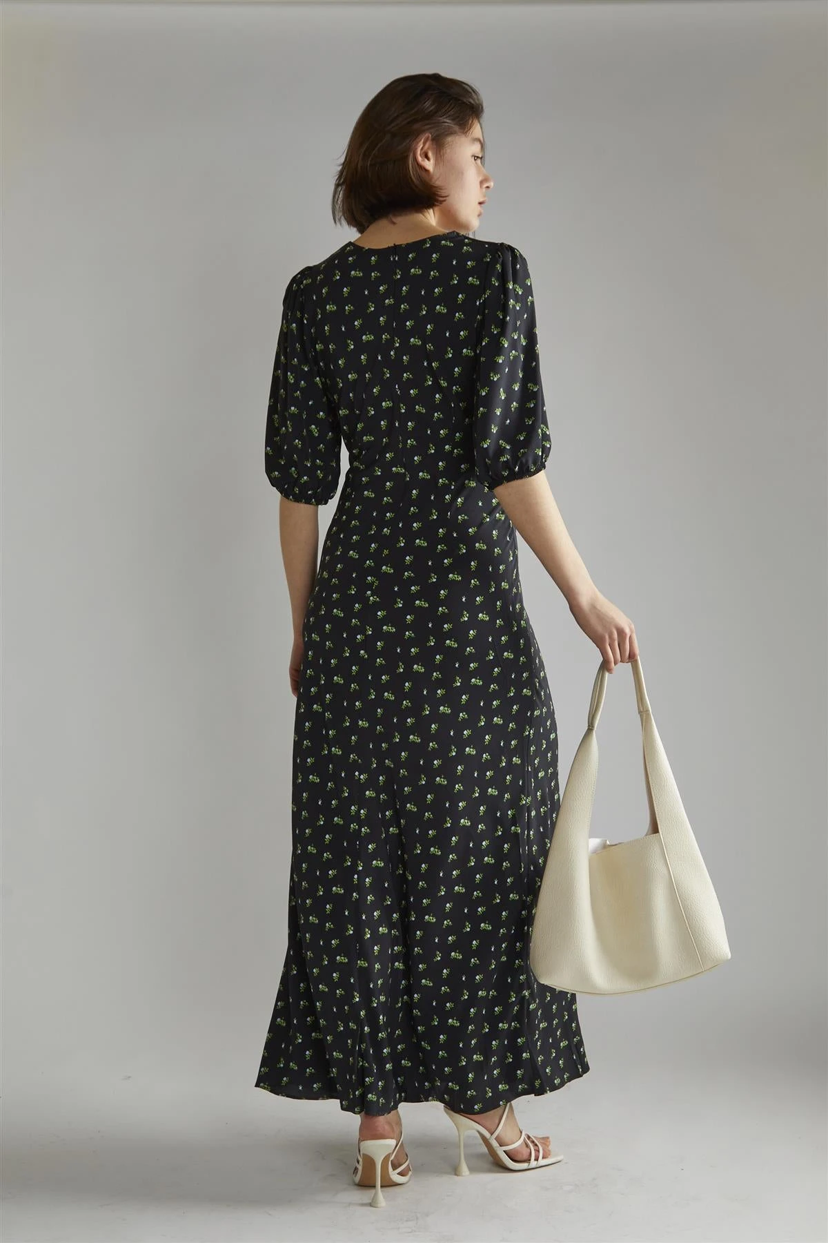 Glamorous Pink Vintage Bud-Floral V-neck Tea Midi-Dress 4 Glamorous Pink Vintage Bud-Floral V-neck Tea Midi-Dress - Image 2