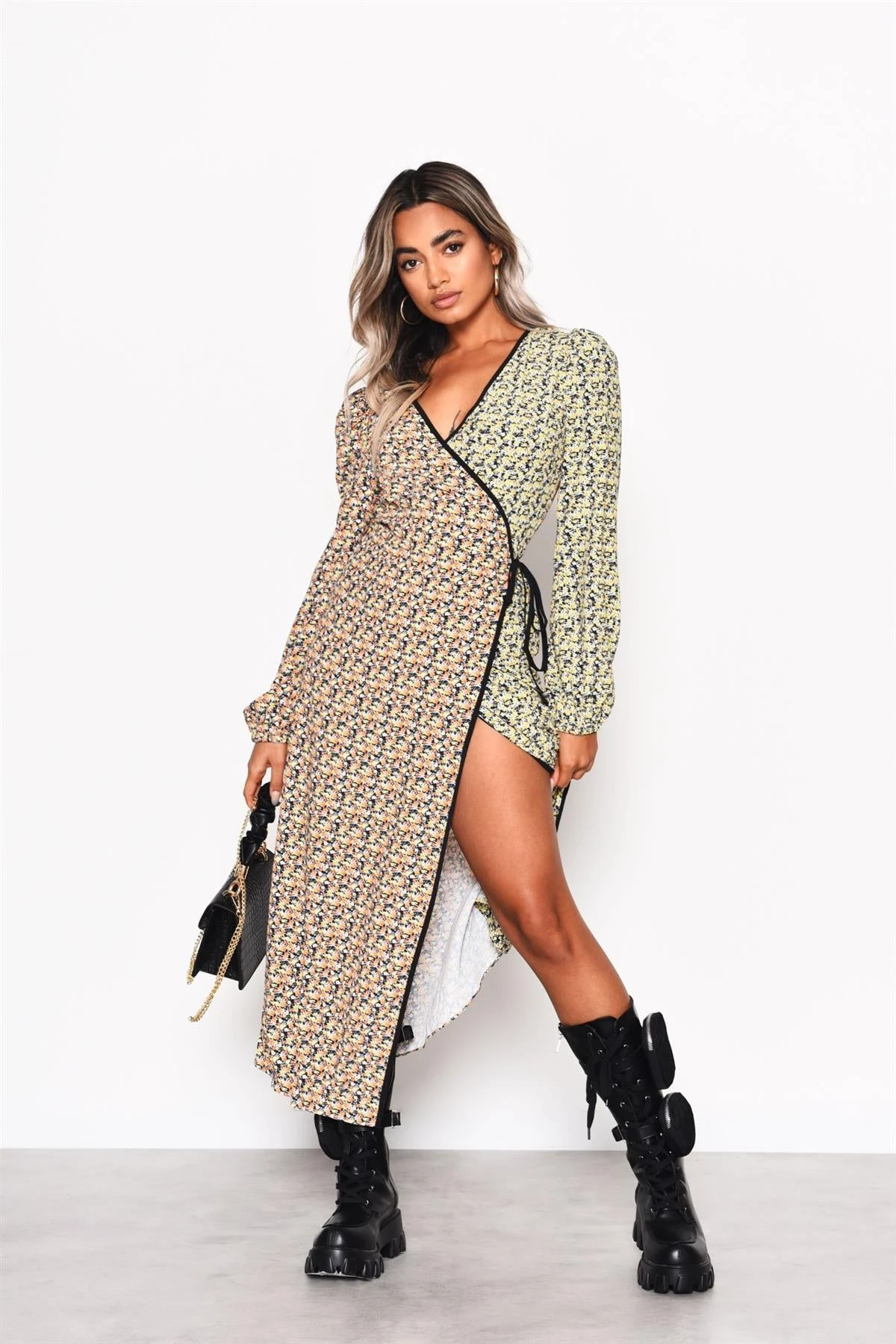 Glamorous Multi Orange-Yellow Ditsy Wrap Midi-Dress 3 Glamorous Multi Orange-Yellow Ditsy Wrap Midi-Dress