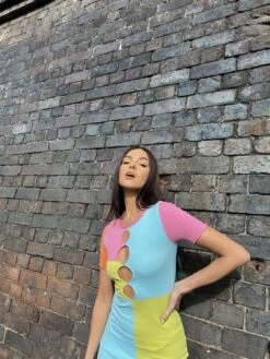 Glamorous Multicolour-Patchwork Cut-Out-Bodycon Mini-Dress -Glamorous Shop 4cd073cf 45a4 4d52 aace dce91b3ea43d
