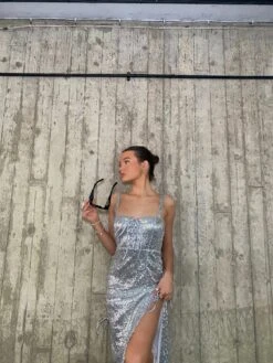 Glamorous Kylie Lace-Up Midaxi Dress - Silver -Glamorous Shop 4e98f123 4a01 47cf a3db eab0d1c68773