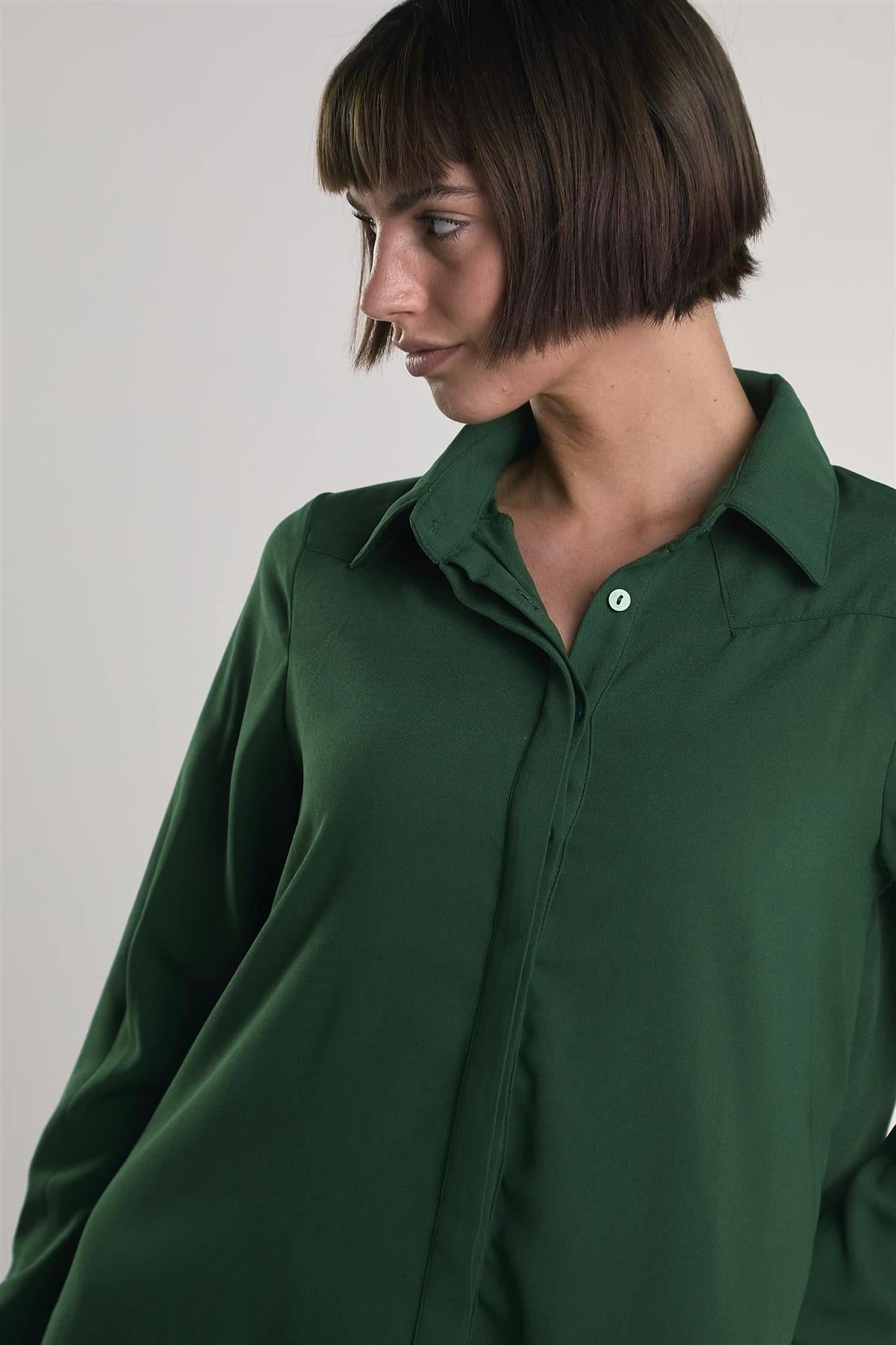 Glamorous Dark-Green Long-Sleeve-Button-Front Mini-Shirt Dress 6 Glamorous Dark-Green Long-Sleeve-Button-Front Mini-Shirt Dress - Image 4