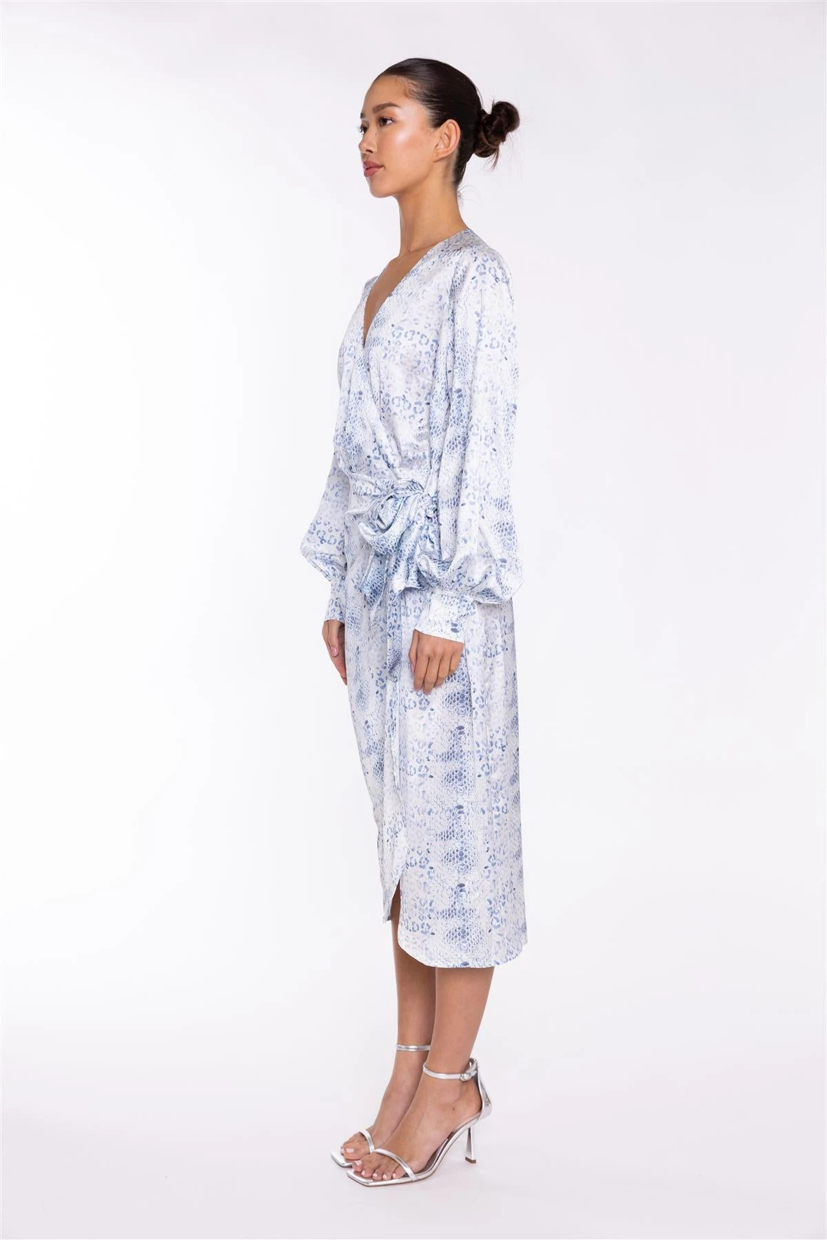 Glamorous White-Blue Animal Wrap Midi-Dress 6 Glamorous White-Blue Animal Wrap Midi-Dress - Image 4