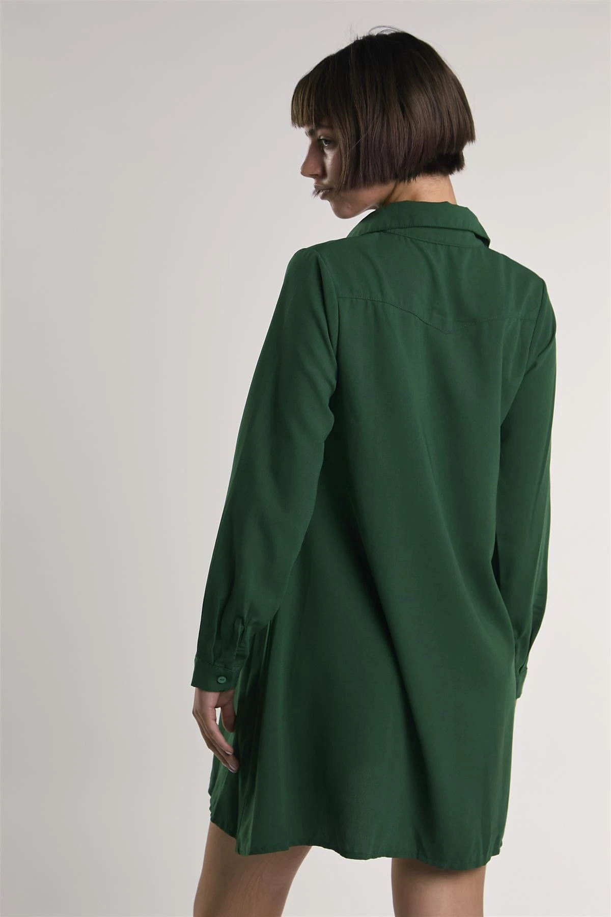 Glamorous Dark-Green Long-Sleeve-Button-Front Mini-Shirt Dress 4 Glamorous Dark-Green Long-Sleeve-Button-Front Mini-Shirt Dress - Image 2