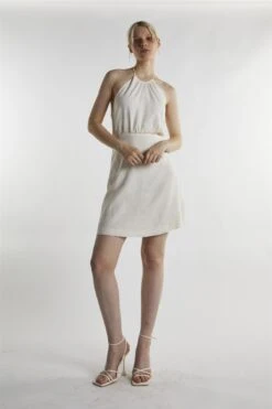 Glamorous Off White Linen Halter-Neck Mini-Dress
