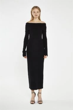 Glamorous Black Bardot Knitted Midi-Dress