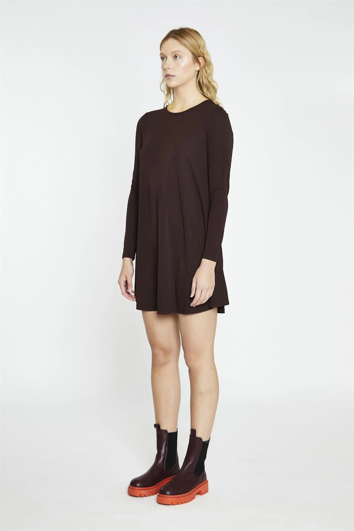 Glamorous Dark-Brown Basic Long-Sleeve Mini-Dress 3 Glamorous Dark-Brown Basic Long-Sleeve Mini-Dress
