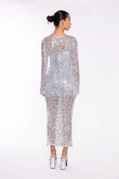 Glamorous Silver Sequin-Mesh V-neck Maxi-Dress -Glamorous Shop 5a2c6eac 07a4 4050 b7cb 45b6023696b3