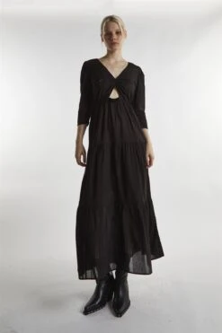 Glamorous Black-Linen Cut-Out Maxi-Dress