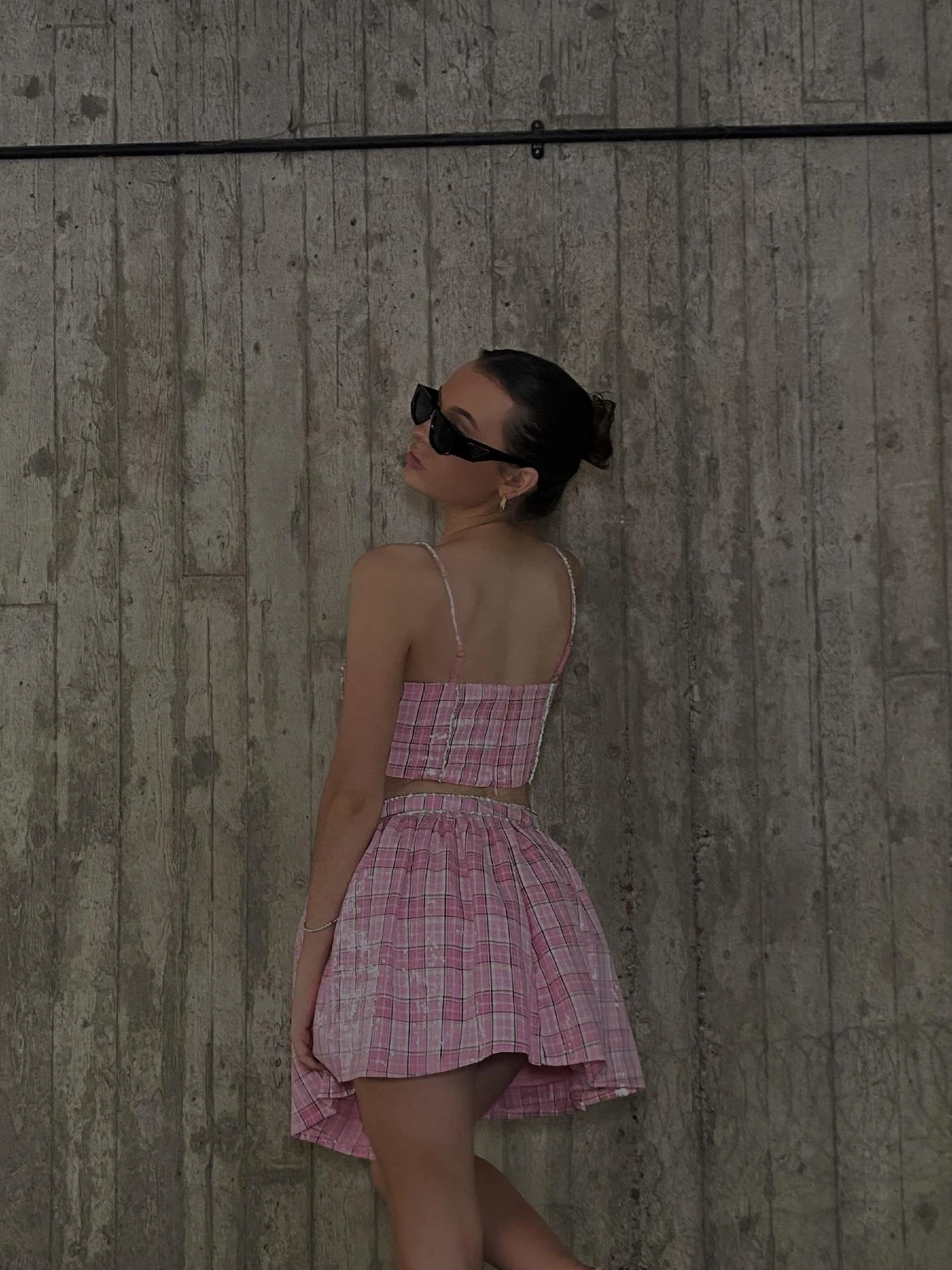 Glamorous Cher Co-ord Diamante Trim Skater Mini Skirt - Pink Check Sequin 8 Glamorous Cher Co-ord Diamante Trim Skater Mini Skirt - Pink Check Sequin - Image 6