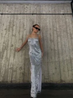 Glamorous Kylie Lace-Up Midaxi Dress - Silver -Glamorous Shop 5f9af513 7a75 4cd6 a1e5 6416057203a8