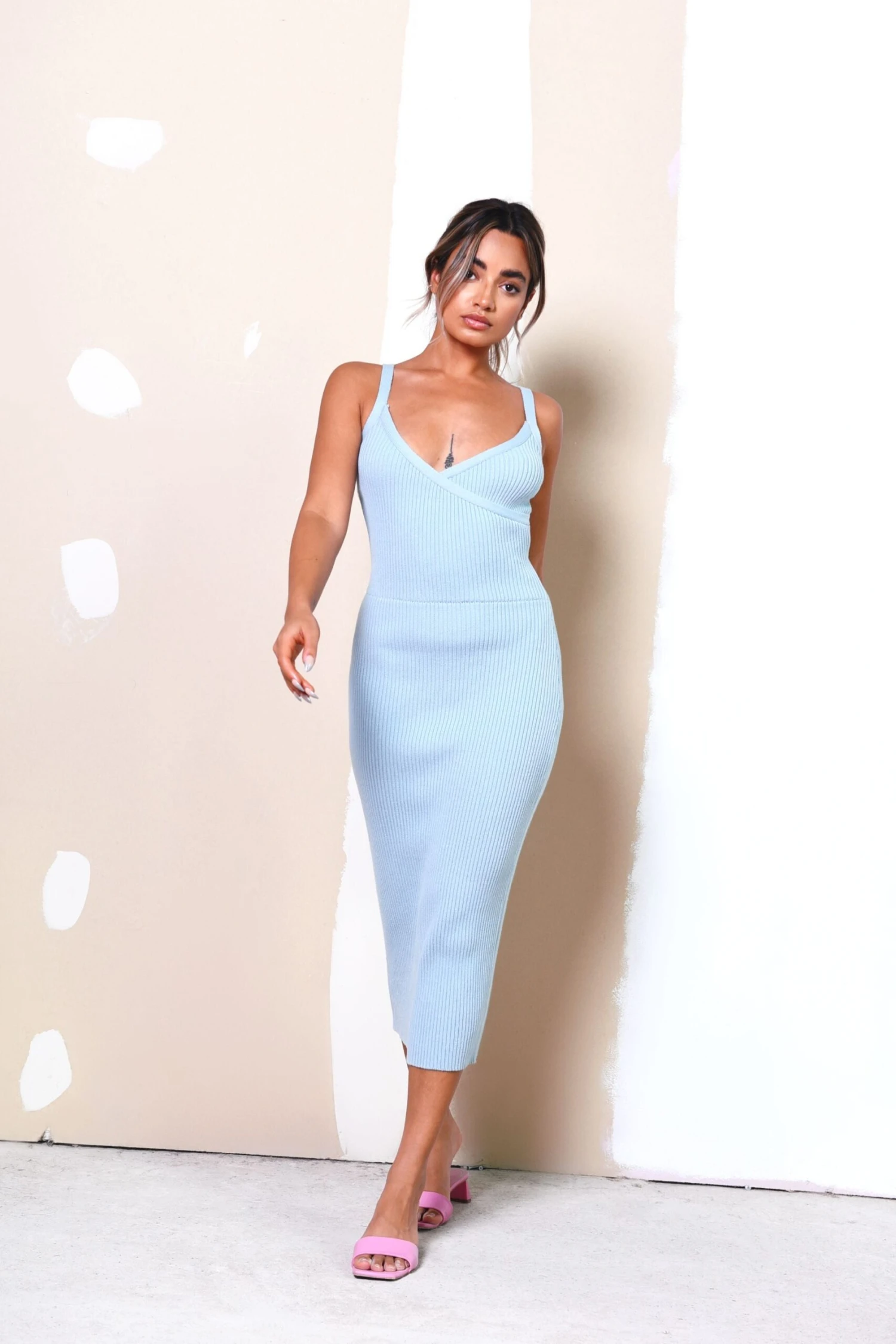Glamorous Care Light Blue Ribbed Midi Dress 3 Glamorous Care Light Blue Ribbed Midi Dress