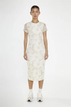 Glamorous Stone-Sunflower Mesh Bodycon Midi-Dress