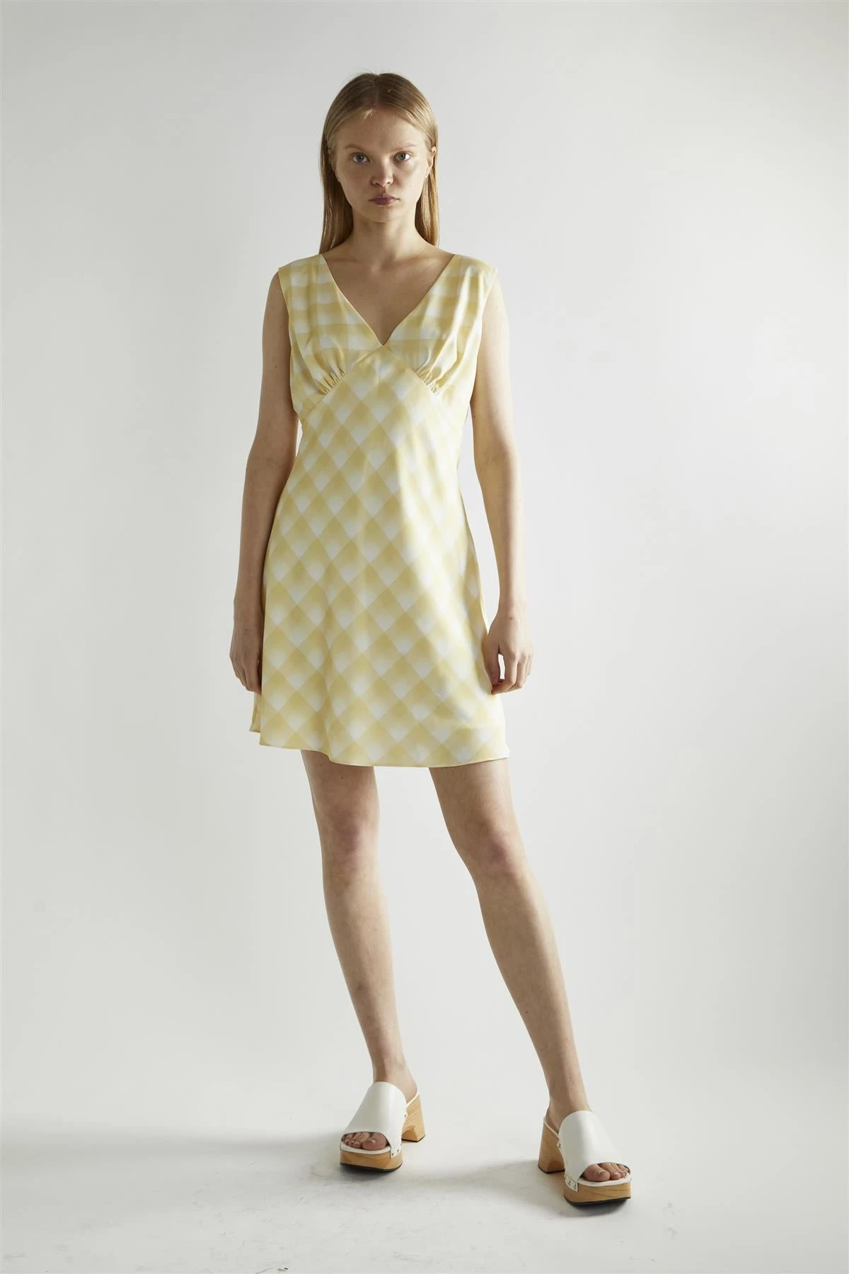 Glamorous Yellow Ombre Check V-neck Mini-Dress 3 Glamorous Yellow Ombre Check V-neck Mini-Dress