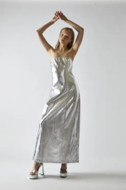 Glamorous Silver-PU Bandeau Maxi-Dress -Glamorous Shop 643f533e 9092 4b7f a160 6bbb318a693f