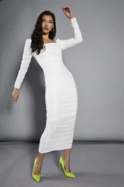 Glamorous White-Mesh Gathered Maxi-Dress -Glamorous Shop 6460efc1 9cbe 4333 9489 696b57df236f