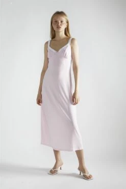 Glamorous Light-Pink-White V-Neck-Midi-Dresses