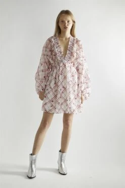 Glamorous Burgundy-Floral Check Skater Mini-Dress