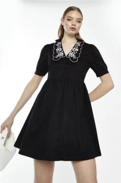 Glamorous Black Floral-Statement-Collar Mini-Dress