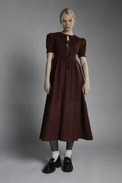 Glamorous Burgundy Short-Puff-Sleeve-Tie-Front Maxi-Dress