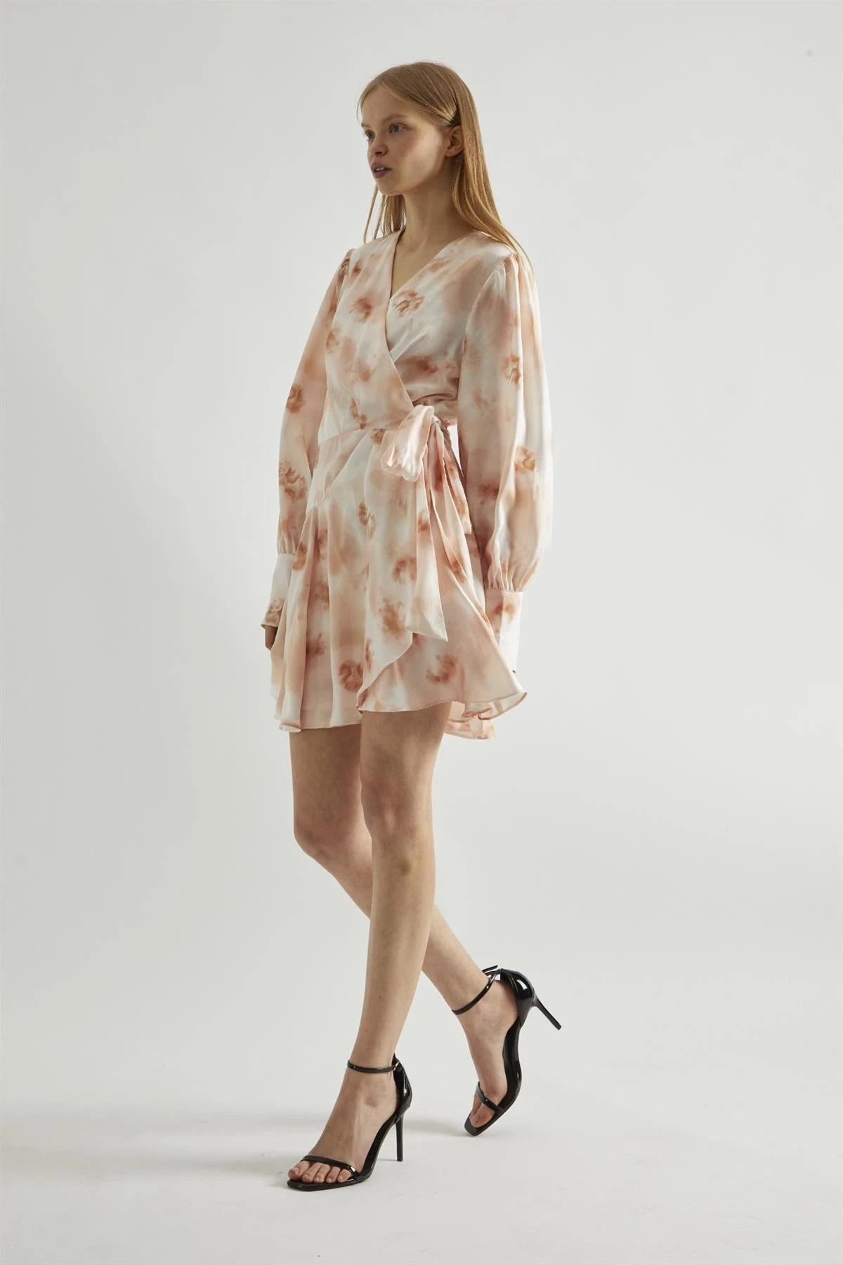 Glamorous Peach-Watercolour Wrap Mini-dress 6 Glamorous Peach-Watercolour Wrap Mini-dress - Image 4
