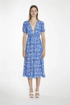 Glamorous Blue-Tile Button-Front Midaxi-Dress