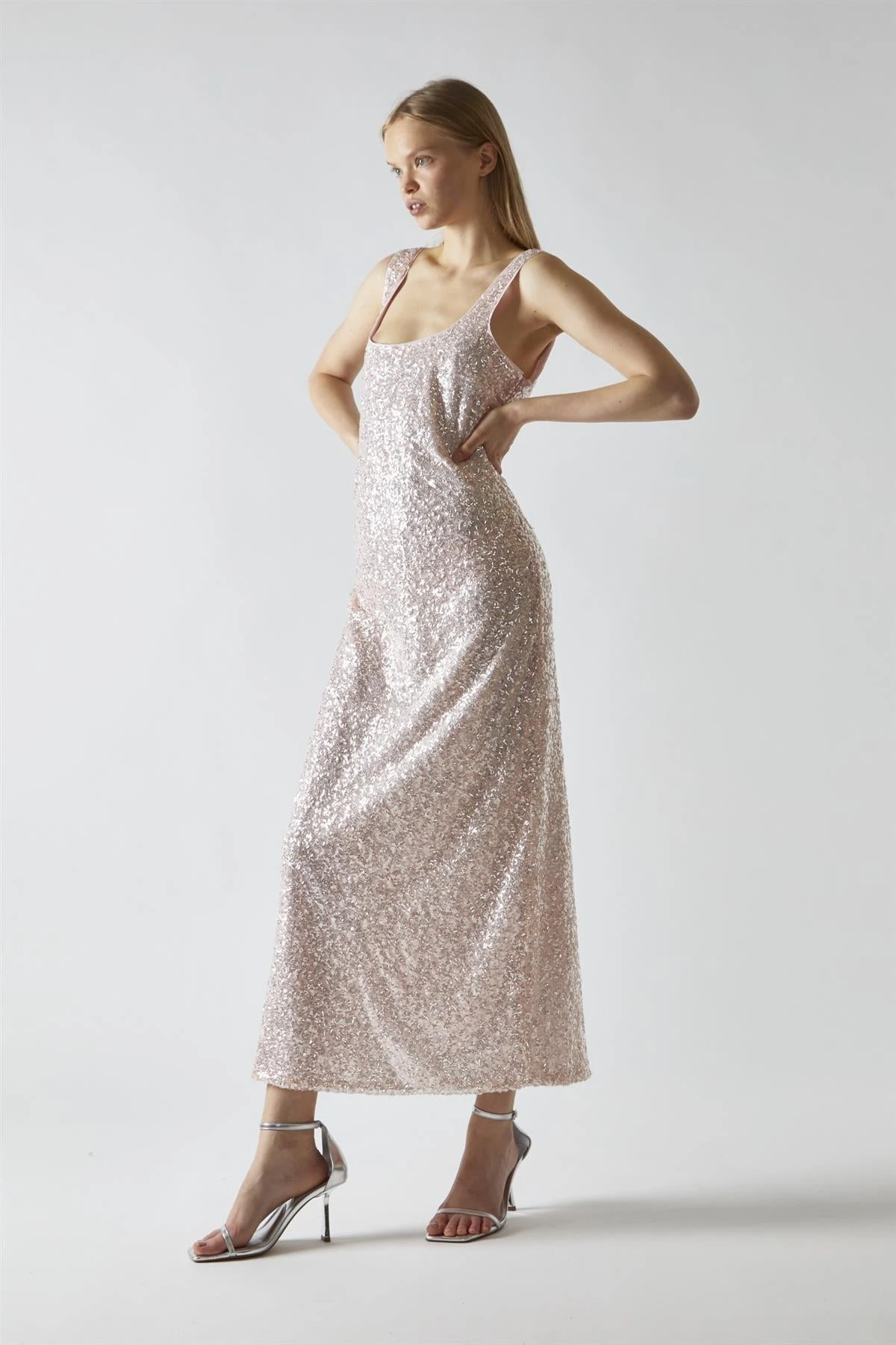 Glamorous Pink-Silver Sequin Square-Neck Bias-Cut Midaxi-Dress 9 Glamorous Pink-Silver Sequin Square-Neck Bias-Cut Midaxi-Dress - Image 7