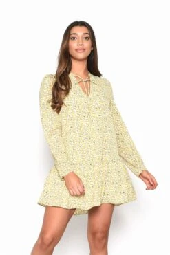 Glamorous Citron Daisy Floral Long Sleeve Smock Dress -Glamorous Shop 69e44fde c80e 4910 8876 064cb06c4471