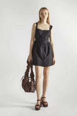 Glamorous Black Button Front Pleated Mini-Dress