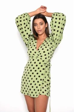 Glamorous Green Brown Polka Dot Wrap Mini-Dress -Glamorous Shop 6d674f7c e8ca 4cf8 beb8 8d8c1179d70a