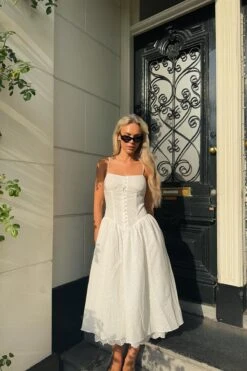 Glamorous White Broderie Pleated Maxi-Dress