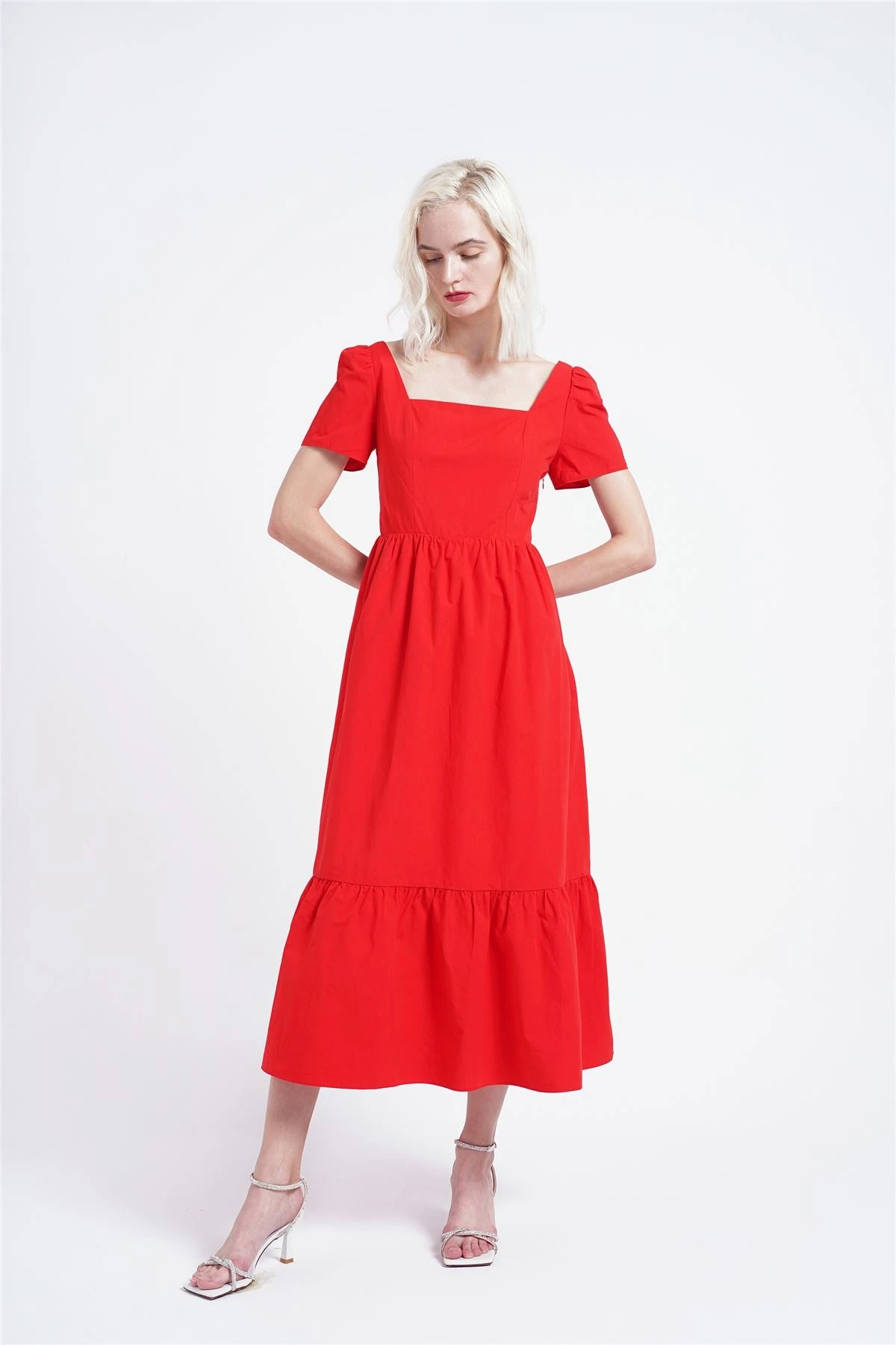 Glamorous Red Square-Neck Midaxi-Dress 3 Glamorous Red Square-Neck Midaxi-Dress