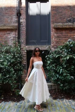 Glamorous Vanilla Bandeau-Pleated Maxi-Dress