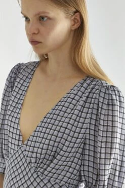 Glamorous Light-Blue Check V-Neck Midi Tea-Dress -Glamorous Shop 7045eef8 5adc 4a97 a2fc f34b369adde9