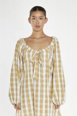 Glamorous Beige-Cream Check Gathered Tie-Neck Midi-Dress -Glamorous Shop 71ea7fe8 531e 4243 808d 29de48117c68