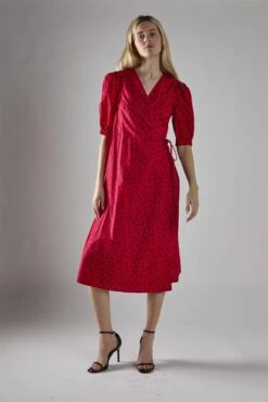 Glamorous Red Ditsy V-Neck Wrap Midi-Dress