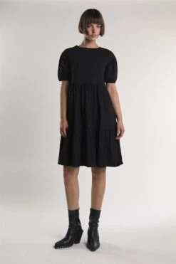 Glamorous Black Tiered-Smock Midi-Dress