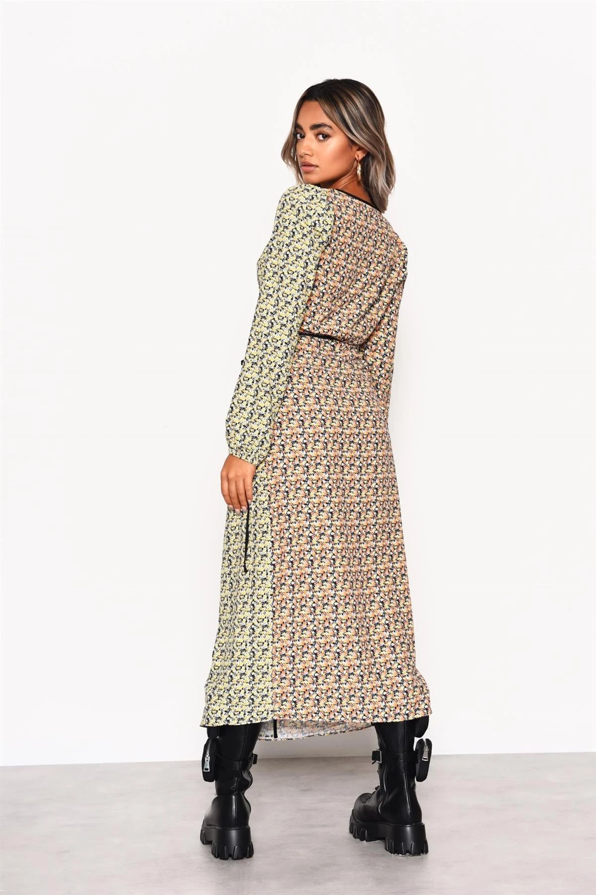 Glamorous Multi Orange-Yellow Ditsy Wrap Midi-Dress 4 Glamorous Multi Orange-Yellow Ditsy Wrap Midi-Dress - Image 2