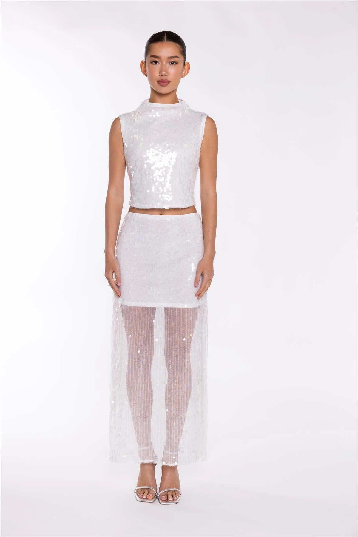 Glamorous Transparent-Sequin Boat-Neck Crop-Top 3 Glamorous Transparent-Sequin Boat-Neck Crop-Top