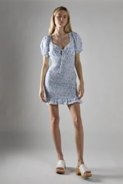 Glamorous Blue Ditsy Shirred Bodycon Mini-Dress