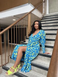 Glamorous Cobalt-Yellow Leopard Wrap Midi-Dress -Glamorous Shop 7cf868b9 78f1 4d27 aa22 5fbfcf40b788