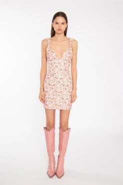 Glamorous Pink Multi-Floral Lace Ruched-Bus Corset Mini-Dress -Glamorous Shop 7e31a963 762a 4a24 8616 7ce159fb83ff