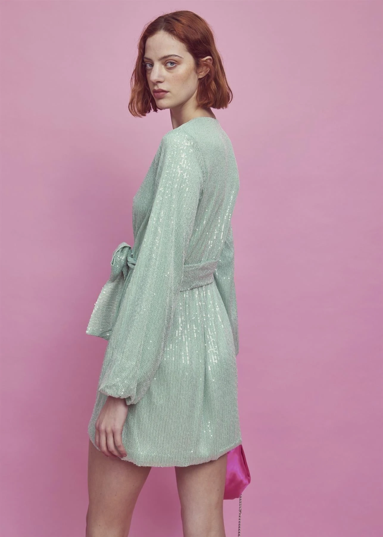 Glamorous Alice Tie-Waist Sequin Mini-Dress -Apple-Green Sequin 3 Glamorous Alice Tie-Waist Sequin Mini-Dress -Apple-Green Sequin