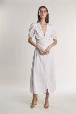 Glamorous Off-White Button-Front-Twist Midi-Dress