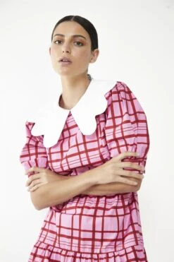 Glamorous Pink-Red Grid-Check Tiered Collared Midi-Dress -Glamorous Shop 826dc13f 73ec 4fd9 9d55 78a7bd2ff8b1