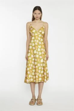 Glamorous Olive Multi-Flower Spaghetti-Strap Midi-Dress